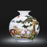 欢畅 景德镇陶瓷器石榴小花瓶 家居装饰摆件插花中式客厅电视柜工艺品 三阳开泰石榴瓶