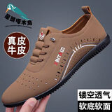 星头啄木鸟100%全牛皮星头啄木鸟男鞋2025男士真皮运动休闲透气软底驾车鞋男 CB-6889-1棕色洞洞鞋 42