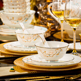 信耀碗碟套装家用景德镇2025新款中式乔迁轻奢高级感高档骨瓷餐具套装 玉兰花套装/高档锦盒 70件套