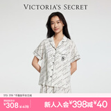 维多利亚的秘密 杨幂田曦薇同款 夏季宅度假天丝绵柔印花凉感睡衣套装女不易皱 54A2黑LOGO-短袖短裤 XS