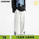 viishow秋冬加厚复古潮牌直筒运动男生条纹基础百搭设计感宽松休闲长裤子 花白 2XL