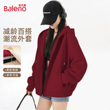 班尼路（Baleno）宽松连帽卫衣女韩系慵懒风2026新款外套女灰色拉链开衫上衣服春秋