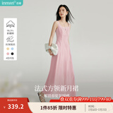 茵曼（INMAN）章若楠同款欧若风法式吊带连衣裙2025夏季新品女装淡鹅黄色裙子 粉色（方领)【好评返现】 S