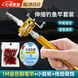 佐乐罗钢笔鱼竿小钓鱼竿路亚竿儿童竿套装袖珍玩具伸缩钓鱼竿套装 1m 金色钢笔竿+小鼓轮+线组假饵 【杆轮组合 造型迷你】