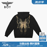 BOY LONDON【金色蝴蝶】秋冬男女同款长袖宽松针织连帽卫衣N04022 黑色 S