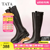 他她（TATA）厚底长筒靴女靴英伦加绒保暖骑士靴高筒靴秋冬新WXK02DG3 黑色（绒里） 36