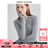 VEGA CHANG针织衫女长袖2024秋冬新款韩版显瘦气质polo针织打底衫 慕斯灰 M