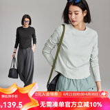 雲上生活【春日面膜t】解构显瘦短款多色圆领打底衫T恤上衣2025春T9130X 淡绿色-32支法式棉氨螺纹 L （建议115-130斤左右）