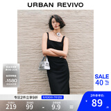 UR夏季新款女装时尚简约褶皱开衩无袖U领连衣裙UWG740077 正黑 S