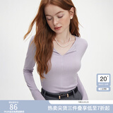 范思蓝恩秋季V领套头百搭长袖针织T恤女秋季2024新款通勤修身针织衫上衣 香芋紫 M