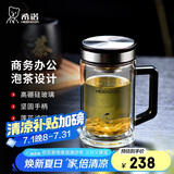 希诺抗菌双层玻璃杯男家用商务办公水杯带手柄泡茶杯子XN-9005K 420mL