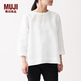 无印良品 MUJI 女式 亚麻水洗 七分袖罩衫 BCA01C0S 白色 M