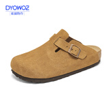 东园物作软木拖鞋真皮休闲日系时尚百搭外穿防滑情侣款Boston半包勃肯鞋 姜黄色 37 正码
