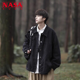 NASA XVVX牛仔外套男春秋冬季潮流ins美式复古翻领工装休闲宽松夹克男衣服 黑色-常规 XL