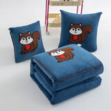 俞兆林纯棉便携式抱枕被子二合一两用枕头车载办公室靠枕垫送朋友礼物 小松鼠宾利蓝【加绒加厚款】 40*40展开被子105*155CM一只装