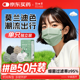 协卓一次性医用外科口罩独立包装莫兰迪色女士高颜值防尘50只黑白灰色