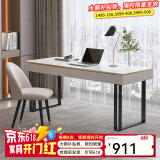 左客左家（ZUOKEZUOJIA）奶油风书桌实木家用电脑桌轻奢现代卧室写字办公桌岩板书桌椅组合 1米2亮面岩板书桌【不含椅】黑腿
