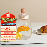 乐扣乐扣（LOCK&LOCK）大肚杯儿童吸管直饮两用杯子学生大容量水杯外出便携水壶1.1L棕色
