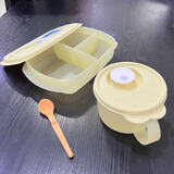 特百惠（Tupperware）可微波加热饭盒 上班族学生午餐便当盒 塑料密封冷藏保鲜饭菜汤碗 思丽康微波午餐3件套-奶黄色