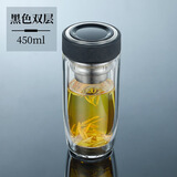 PGY日本进口品质鹅蛋杯双层保温玻璃杯耐高温防爆高硼硅茶水分离杯子 450ml双层黑色