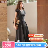 Olrain欧芮儿深灰色连衣裙女装夏季新款时尚收腰显瘦伞摆裙子 深灰色 M