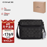 蔻驰（COACH）【品牌直供】男士SULLIVAN小号单肩斜挎包灰黑色PVC配皮革