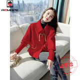 AEMAPE2025秋冬高级感绿色小香风毛呢新款短款外套女装上衣 红色  L 105-115斤