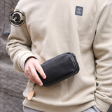 ANDSEEYOU品牌 手机包男 大容量商务手拿包 真皮拉链手包 简约软牛皮手抓包 黑色