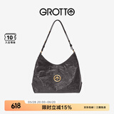 GROTTO个乐经典黑石hobo包大小号植鞣绵羊皮腋下单肩斜挎软包礼物 乌木棕 古金L