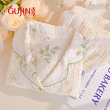 古今（GUJIN）双层纱布睡衣女春秋季纯棉家居服长袖长裤棉纱开衫可外穿两件套