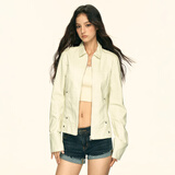 AAISUP美式复古翻领古早长袖外套女2025年秋季新款百搭显瘦短款修身夹克 米白色 M