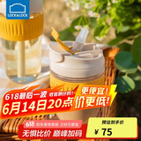 乐扣乐扣（LOCK&LOCK）咖啡杯耐热玻璃水杯子男女学生便携式双饮吸管杯随手杯350ML黄色