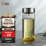 希诺（HEENOOR） 玻璃杯男士大容量单层透明加厚泡茶水杯商务便携家用带盖杯子 本色-带滤网400ml