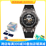 朗玛（RONMAR）冰川系列自动机械手表镂空表盘国表男女同款生日礼物  黑色