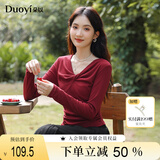 朵以（Duoyi）2024秋季新款纯欲风优雅褶皱扭结V领修身收腰针织衫长袖上衣 安可拉红 M