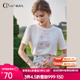 Olrain欧芮儿白色短袖T恤女夏季宽松透气显瘦套头印花上衣 白色O22XT01903 160/84A/M