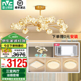 雷士（NVC）北欧现代轻奢智能网红led萤光客厅吊灯餐厅吊灯中山灯具灯饰套餐 15头吊杆 【三室两厅+浴霸*2】