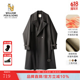 William fox&sons新复古回潮设计师款/立体剪裁风衣男腰带装饰层次感休闲长款外套 黑色（御寒10℃） 2XL /54