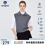 Navigare意大利小帆船羊毛衫女士秋冬款简约气质翻领毛衣无袖针织马甲背心 素净灰 S