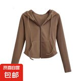 德绒纯欲风连帽开衫卫衣外套女春秋季修身休闲显瘦长袖短款上衣潮 咖色 M