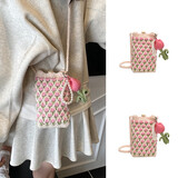 沐霓粉色编织斜挎小包包2025新款可爱郁金香针织毛线手机包甜美单肩包 郁金香针织包【粉色+挂件10*18】