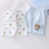 印品棉棉屋儿童纯棉短裤夏季薄款竹节棉男女宝宝中裤休闲裤婴幼儿沙滩裤全棉 小熊组 短裤2件装 90 （两用档）