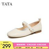 他她（TATA）软底玛丽珍鞋女平底小皮鞋女单鞋女秋季新款YDS01CQ3 米白 35