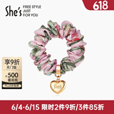 She's茜子发饰心形丸子头发圈大肠圈女头花头绳马尾皮筋绑头发发绳头饰 印花粉红E2