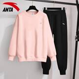 安踏 运动套装女卫衣2025年秋冬季透气运动服饰长袖T恤长裤跑步健身服 8712-6扶桑粉【男女同款】 M/170