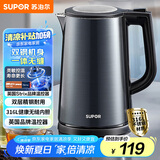 苏泊尔（SUPOR）电水壶热水壶1.7L大容量全钢无缝双层防烫大功率电热水壶316L不锈钢烧水壶 SW-17J17L