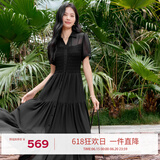 伊芙丽（eifini）【天鹅裙】伊芙丽设计感雪纺衬衫连衣裙女2025夏季新款鱼尾蛋糕裙 黑色 短袖版 预售 L 130-145斤