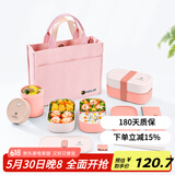 昌木子（CAMUZ）竹纤维双层饭盒 日式便当盒可微波炉加热密封上班族餐盒 粉色套装