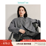 茵曼（INMAN）羊驼蚕丝双面呢外套2024冬女装新款高级感双排扣圆领短款大衣上衣 雅典灰 XL