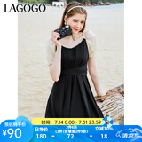 lagogo拉谷谷夏季新款黑色高腰拼接收腰气质连衣裙女法式设计感 黑米（WT） L 165/40